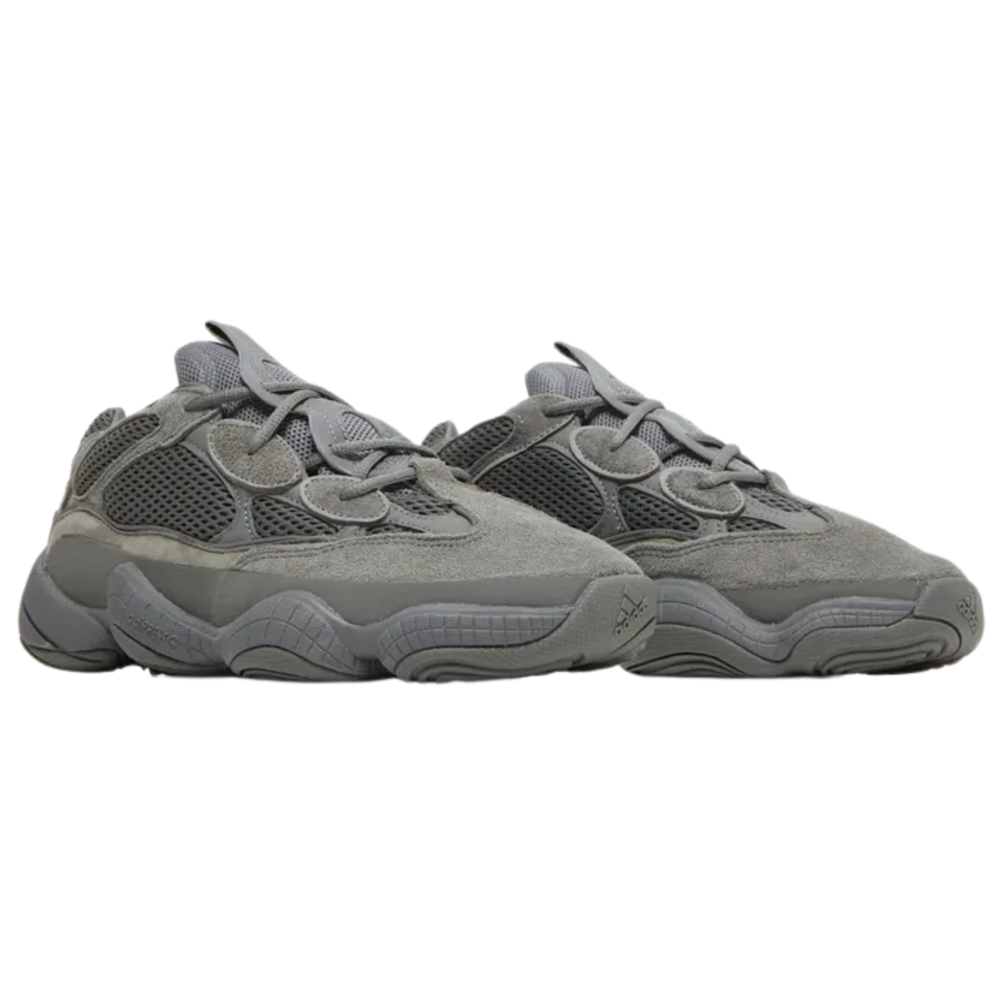 Shop the adidas Yeezy 500 ‘Granite’ featuring a subdued greyscale finish with charcoal mesh, suede, and leather overlays. The padded Lycra collar ensures comfort, while the seamless rubber mudguard enhances durability. The podular adiPRENE+ midsole, inspired by the adidas KB8 3, provides cushioning and support.