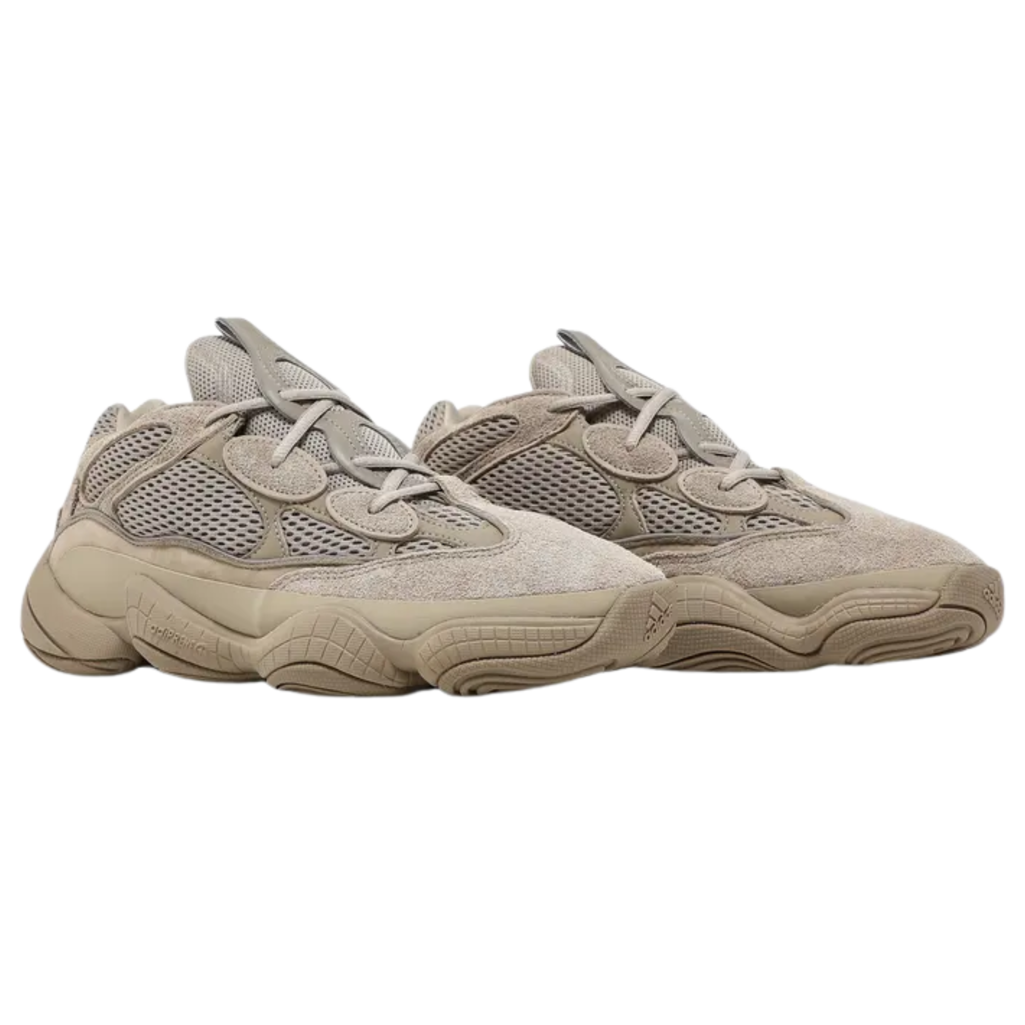 Shop the adidas Yeezy 500 ‘Taupe Light,’ featuring a monochromatic colorway with a premium mesh upper, cow suede, and leather overlays. Reflective piping around the eyelets enhances visibility, while a rubber midfoot wrap offers durability. The adiPRENE+ midsole, inspired by the adidas KB8 3, provides cushioning and support.