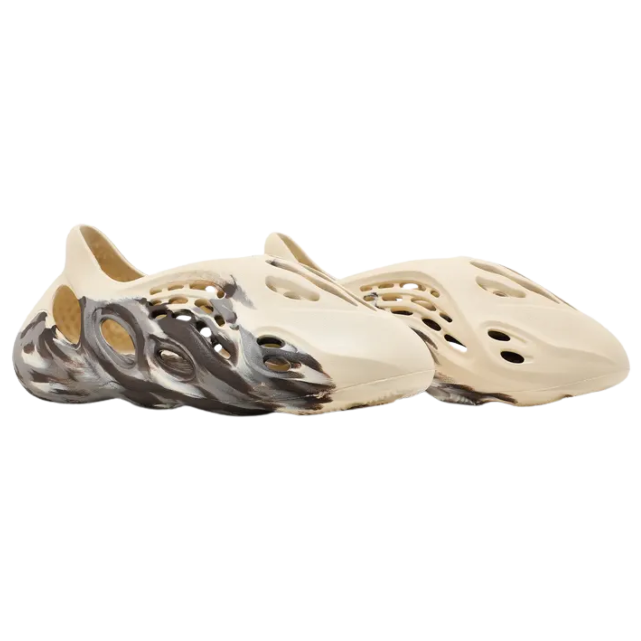 The adidas Yeezy Foam Runner ‘MX Cream Clay’ enlivens Kanye West’s amphibious slip-on with a swirling blend of brown and grey. The neutral hues appear to have been painted on the surface of the cream-colored one-piece upper, crafted from a combination of lightweight EVA and hydroponically produced algae. Ventilation ports of varying sizes ensure breathable comfort, while the sculpted design keeps the foot locked in place.