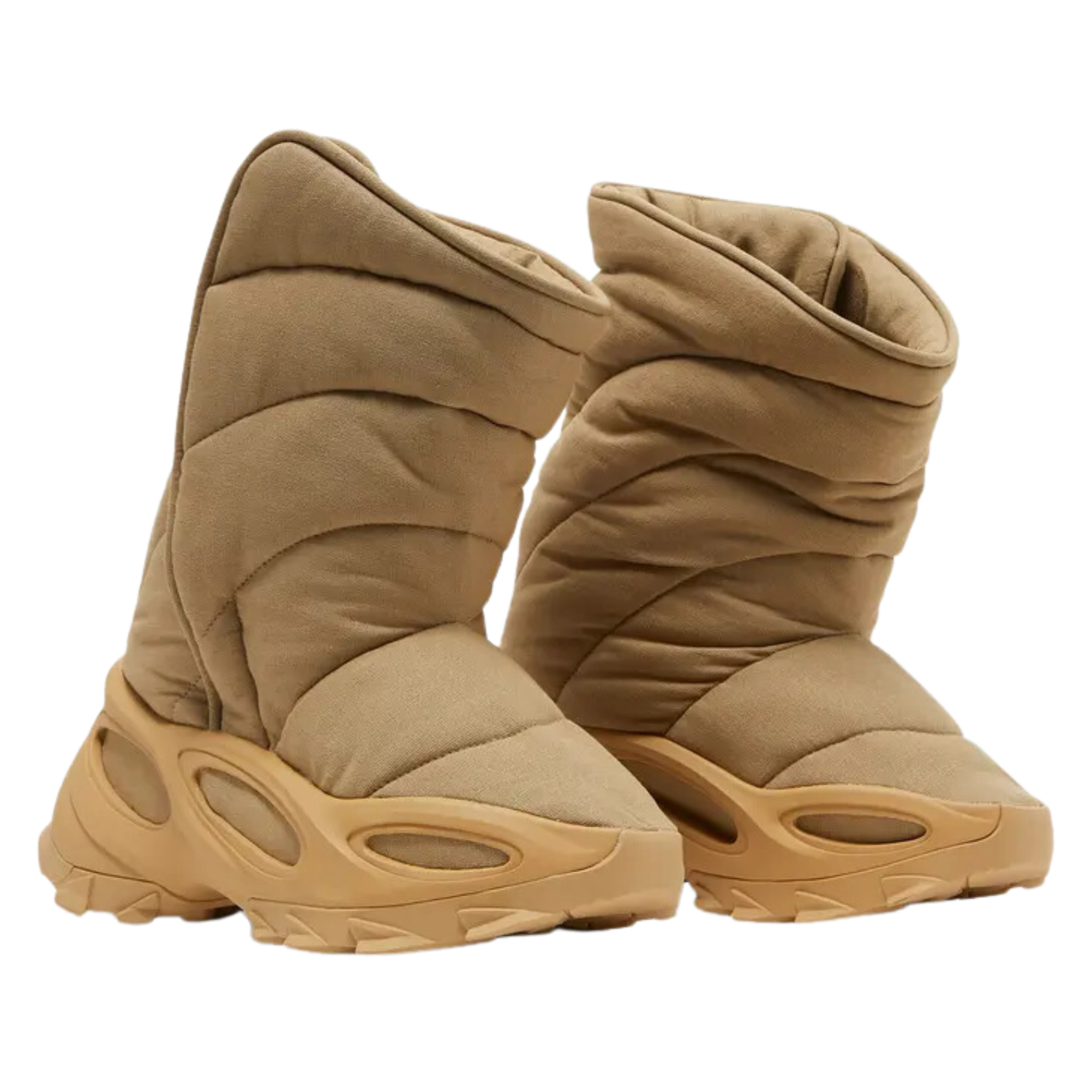 Shop the adidas Yeezy NSLTD Boot ‘Khaki,’ featuring a monochrome tan textile upper with a puffy mid-calf design and Velcro closure for easy wear. The sculpted foam tooling, inspired by the Yeezy Foam Runner, provides insulation and features large ventilation ports for breathability and comfort.