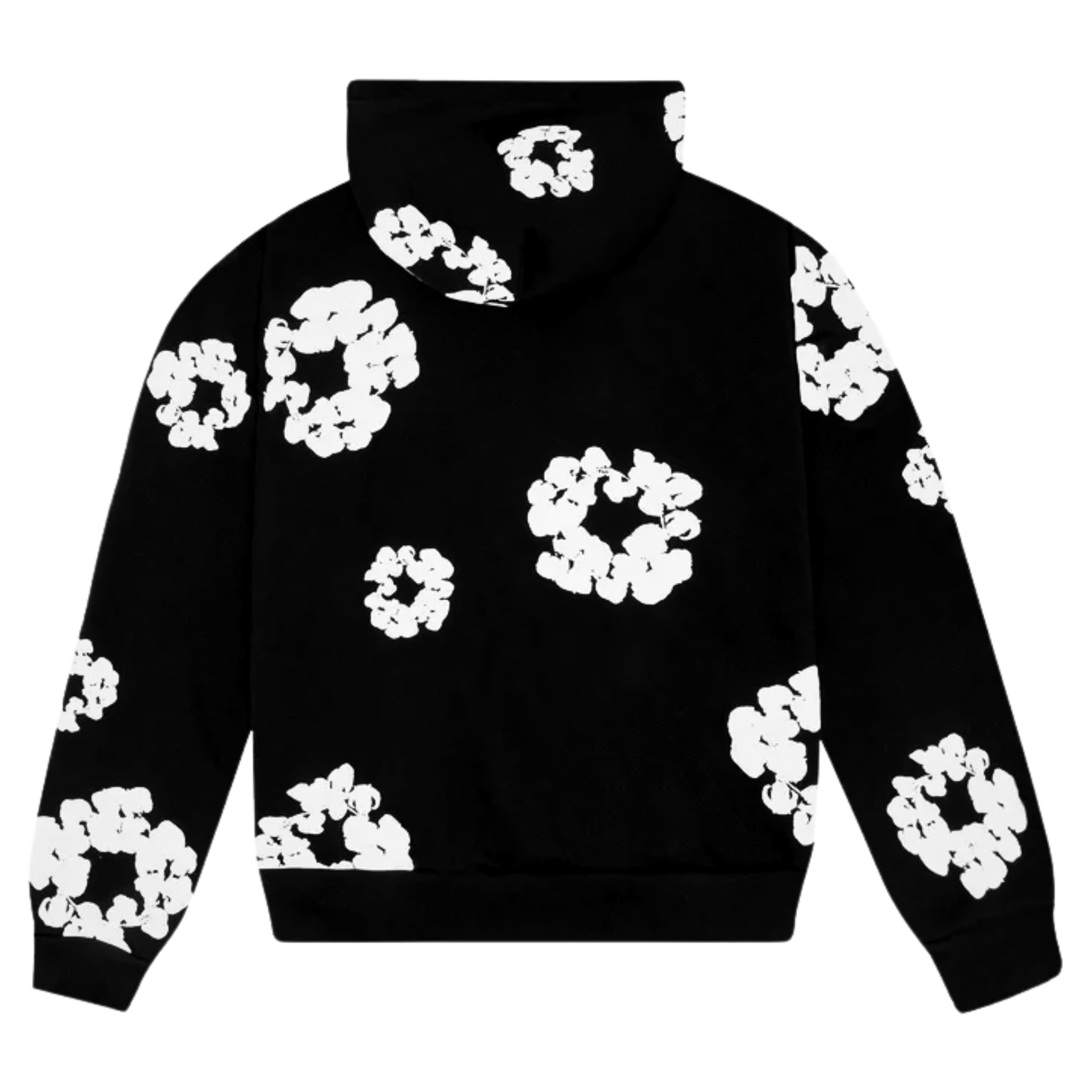 The Denim Tears The Cotton Wreath Hoodie in black features a minimalist design with the signature cotton wreath logo prominently displayed on the chest. Made from soft, durable fabric, this hoodie offers a comfortable, relaxed fit, perfect for casual wear, and the versatile black color makes it easy to style with any outfit.