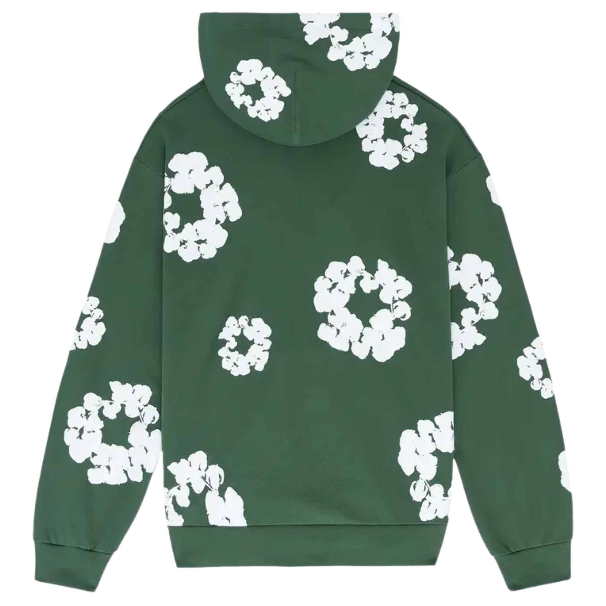The Denim Tears The Cotton Wreath Hoodie in green features the signature cotton wreath logo on the chest. Made from soft, durable fabric, this hoodie offers a comfortable, relaxed fit, perfect for casual wear. The vibrant green color adds a fresh and stylish element to any outfit.