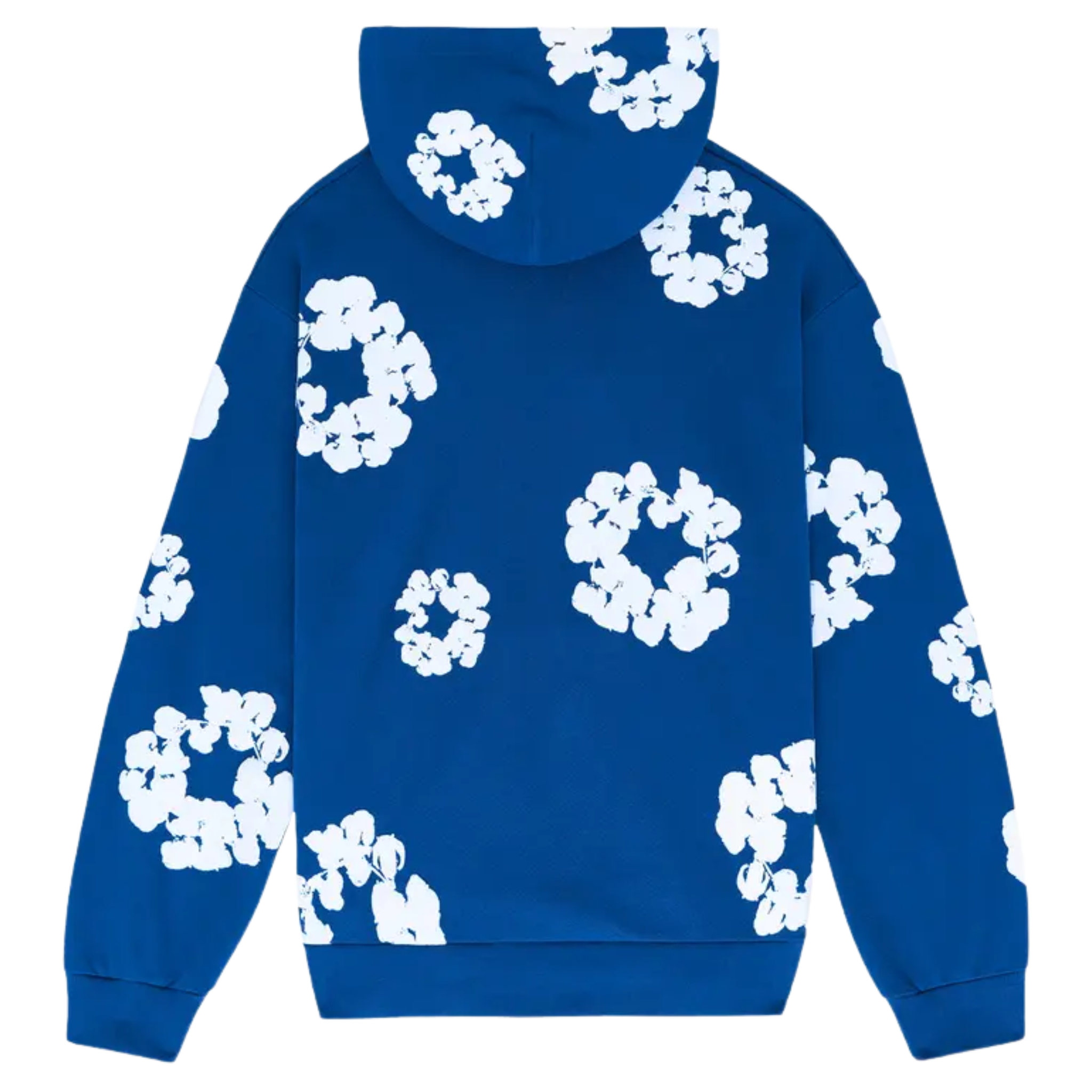 The Denim Tears The Cotton Wreath Hoodie in royal blue features the signature cotton wreath logo on the chest. Crafted from soft, durable fabric, this hoodie offers a comfortable and relaxed fit, perfect for casual wear. The vibrant royal blue color adds a bold and stylish touch to any outfit.