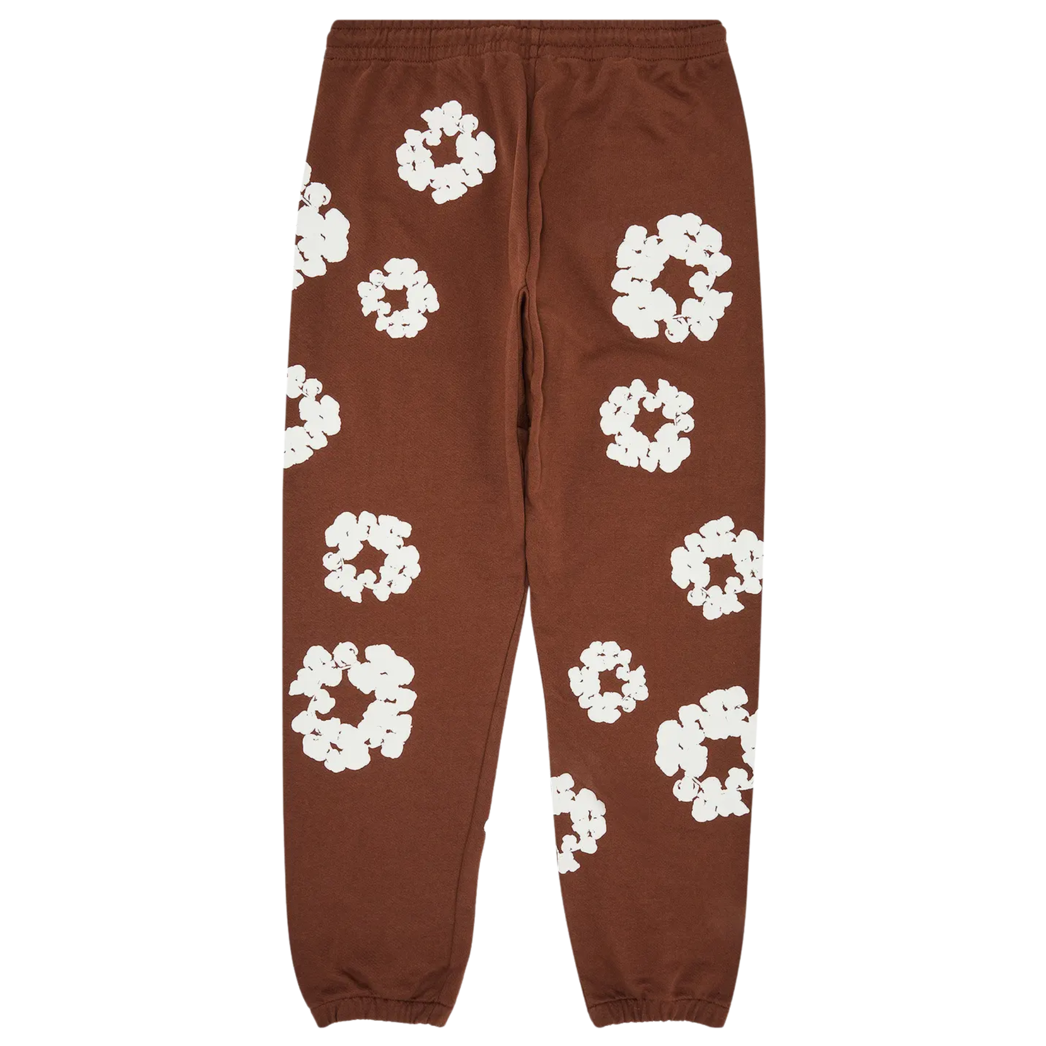 The Denim Tears The Cotton Wreath Sweatpants in brown feature the signature cotton wreath logo embroidered on the left leg. Made from soft, high-quality fabric, these sweatpants offer a relaxed fit, perfect for comfort and casual wear. The rich brown color provides a unique and versatile addition to any wardrobe.