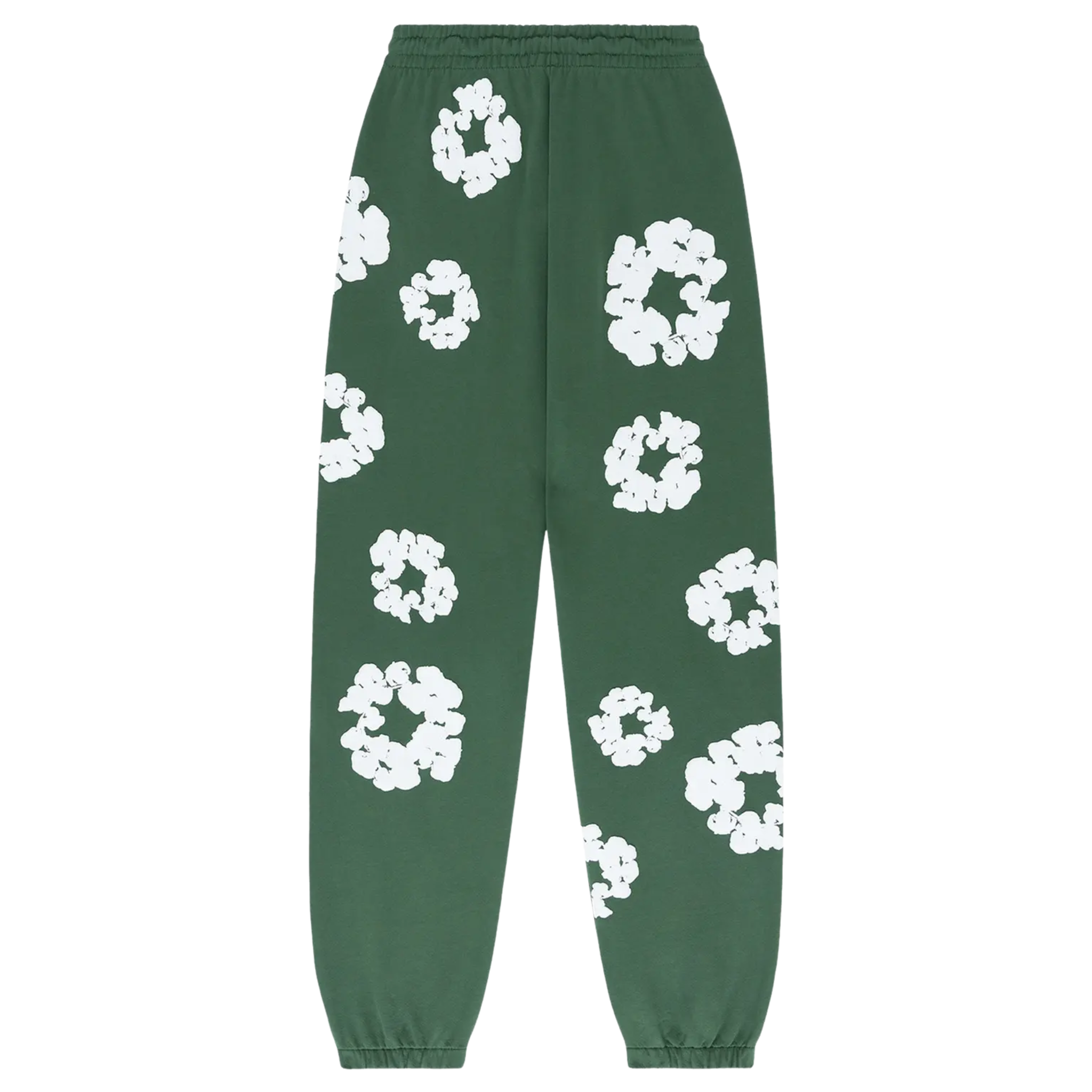 The Denim Tears The Cotton Wreath Sweatpants in green feature the signature cotton wreath logo embroidered on the left leg. Crafted from soft, durable fabric, these sweatpants offer a comfortable, relaxed fit, making them perfect for casual wear. The fresh green color adds a unique and stylish element to any outfit.