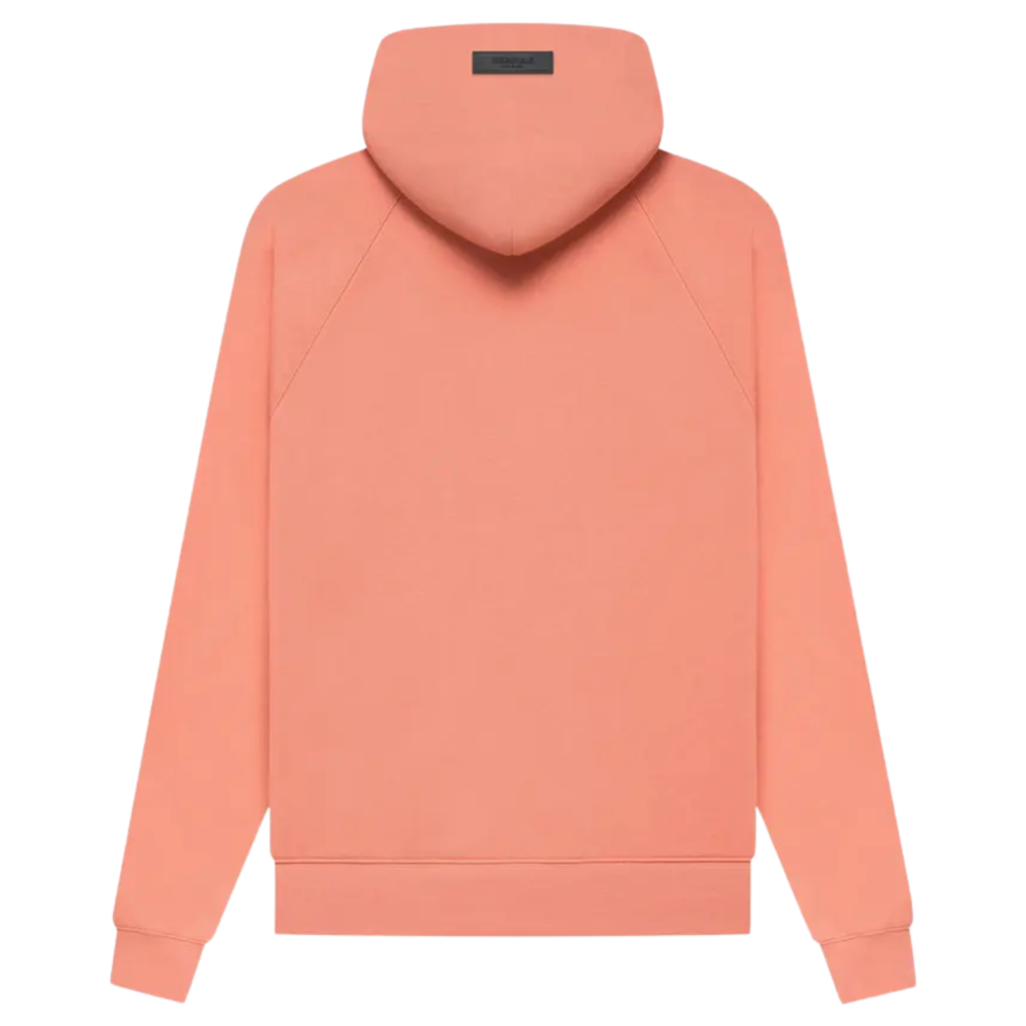 The Fear of God Essentials Hoodie in Coral (FW22) features a soft, high-quality cotton-blend fabric with a relaxed fit. The hoodie is designed with a minimalist aesthetic, including a subtle "Essentials" logo on the chest. The vibrant coral color adds a bold and stylish touch, making it a versatile addition to any casual wardrobe.
