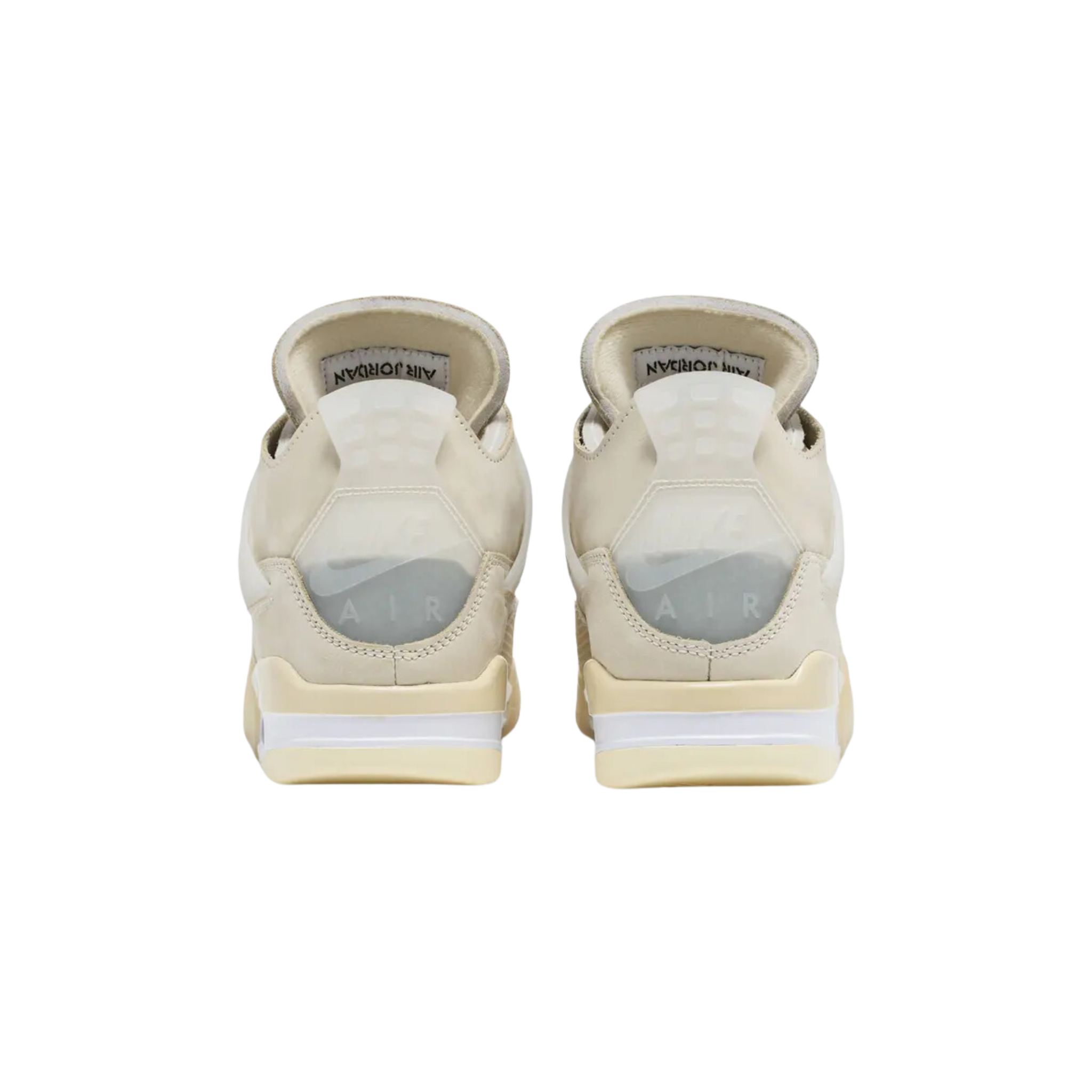 The Off-White x women's Air Jordan 4 Retro SP 'Sail' features a deconstructed leather upper in Off-White, with semi-translucent TPU detailing on the eyelets, 'wings,' and heel panel. Virgil Abloh’s signature zip tie and ‘AIR’ branding above the Air sole unit complete the design.