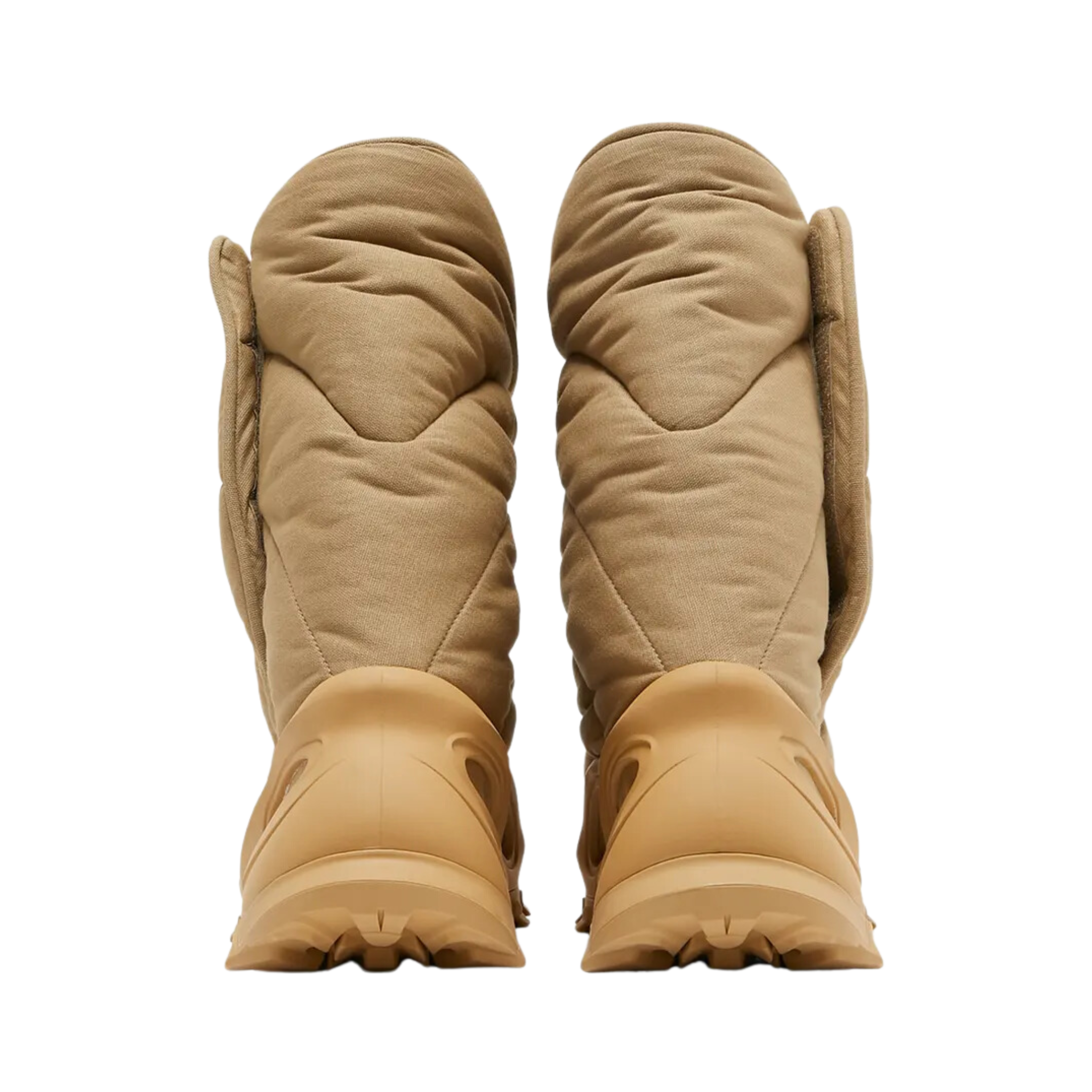 Shop the adidas Yeezy NSLTD Boot ‘Khaki,’ featuring a monochrome tan textile upper with a puffy mid-calf design and Velcro closure for easy wear. The sculpted foam tooling, inspired by the Yeezy Foam Runner, provides insulation and features large ventilation ports for breathability and comfort.