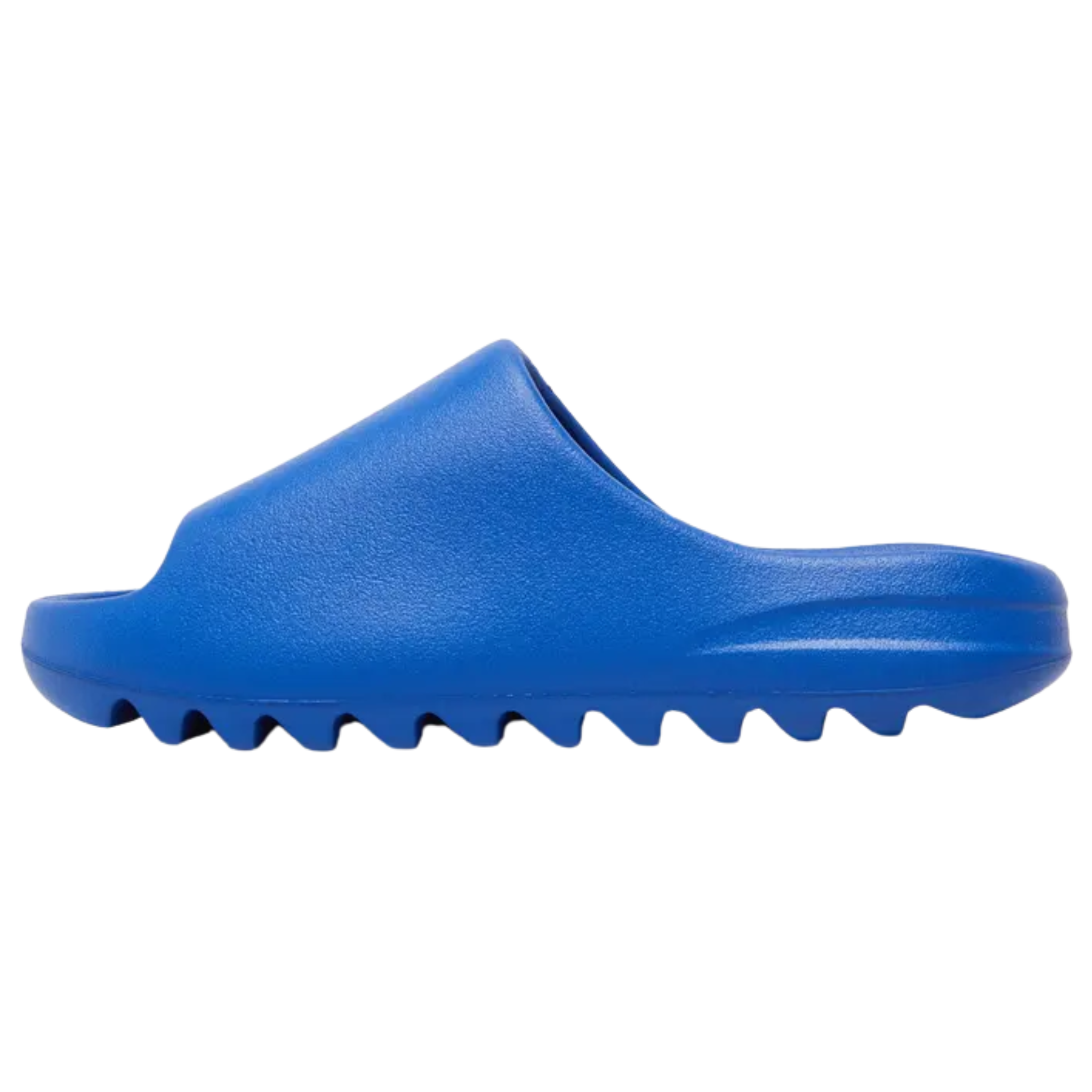 Shop the adidas Yeezy Slide ‘Azure’ in a vibrant blue color, featuring a minimalist one-piece EVA foam design. With a soft footbed marked by a debossed adidas logo and a serrated outsole for impact protection and grip, this slip-on sandal combines style and comfort.