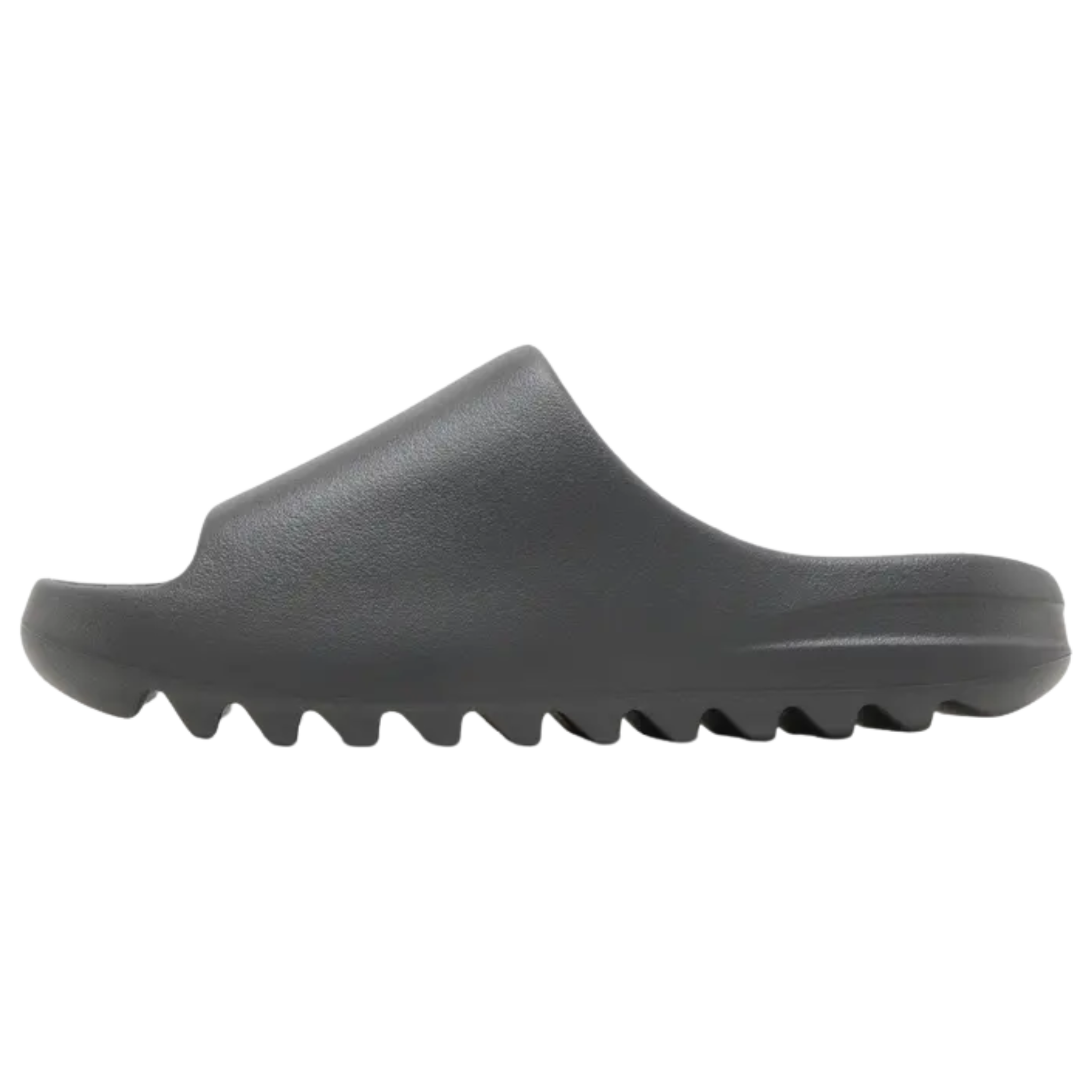 Shop the adidas Yeezy Slide ‘Granite’ in a sleek dark grey, crafted from lightweight EVA foam for a comfortable fit. Featuring a wide strap upper, soft footbed with the adidas three-stripe logo, and a strategically grooved outsole for enhanced traction and a smooth ride.