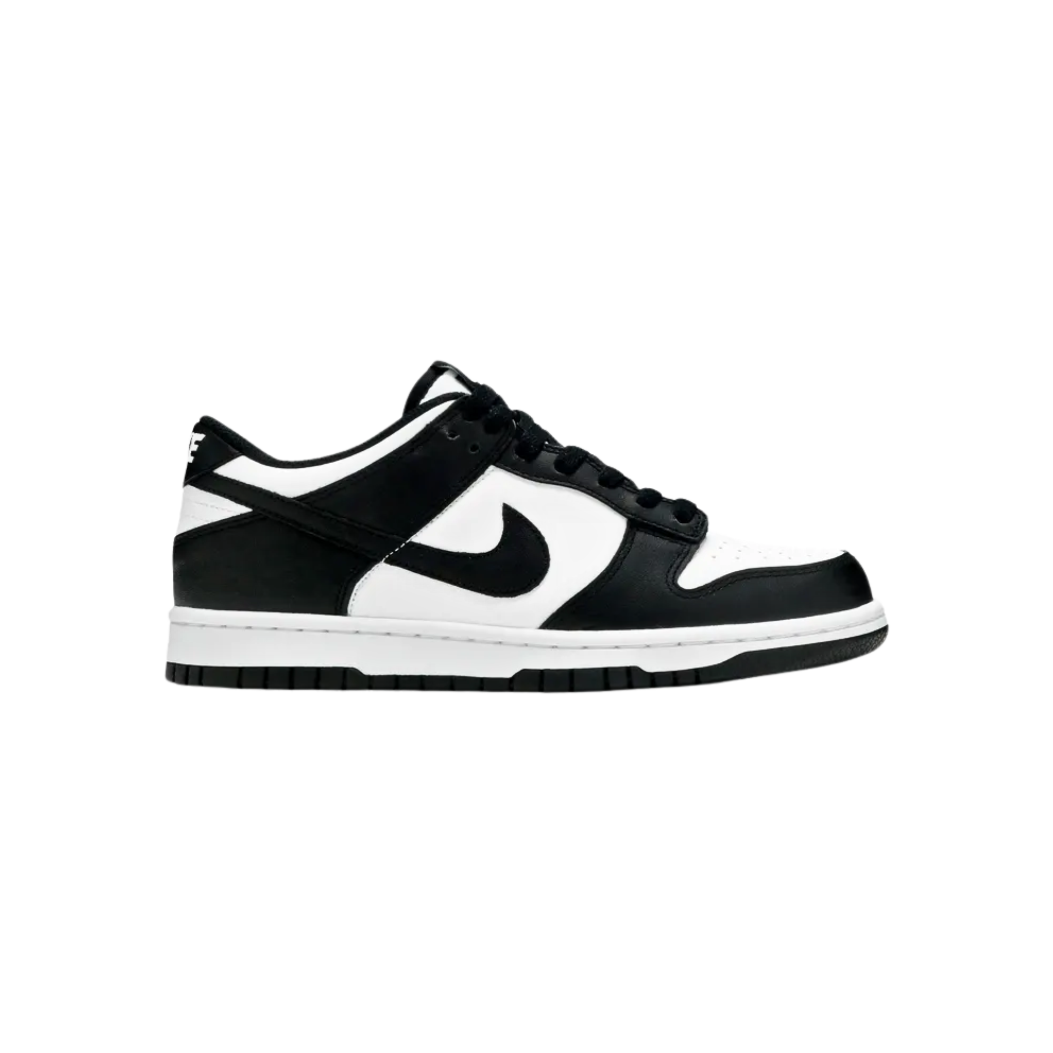The Nike Dunk Low GS ‘Black White’ features a classic two-tone color scheme with a white leather base and black overlays. Designed by Peter Moore, the retro silhouette includes a low-profile midsole and a rubber outsole with a traction pattern for quick pivots on the hardwood. The simplistic design highlights clean lines, making it a versatile and stylish option for big kids.