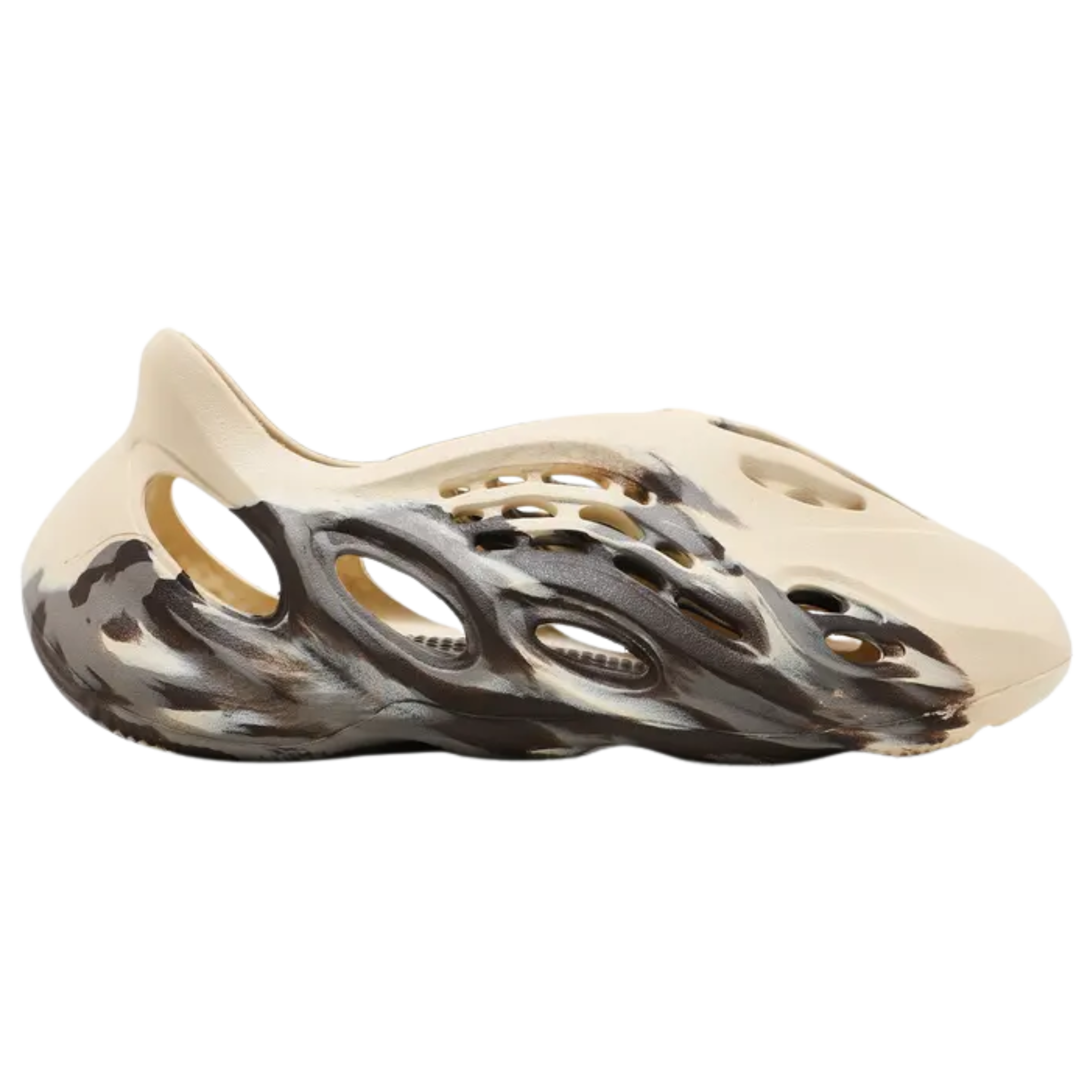 The adidas Yeezy Foam Runner ‘MX Cream Clay’ enlivens Kanye West’s amphibious slip-on with a swirling blend of brown and grey. The neutral hues appear to have been painted on the surface of the cream-colored one-piece upper, crafted from a combination of lightweight EVA and hydroponically produced algae. Ventilation ports of varying sizes ensure breathable comfort, while the sculpted design keeps the foot locked in place.