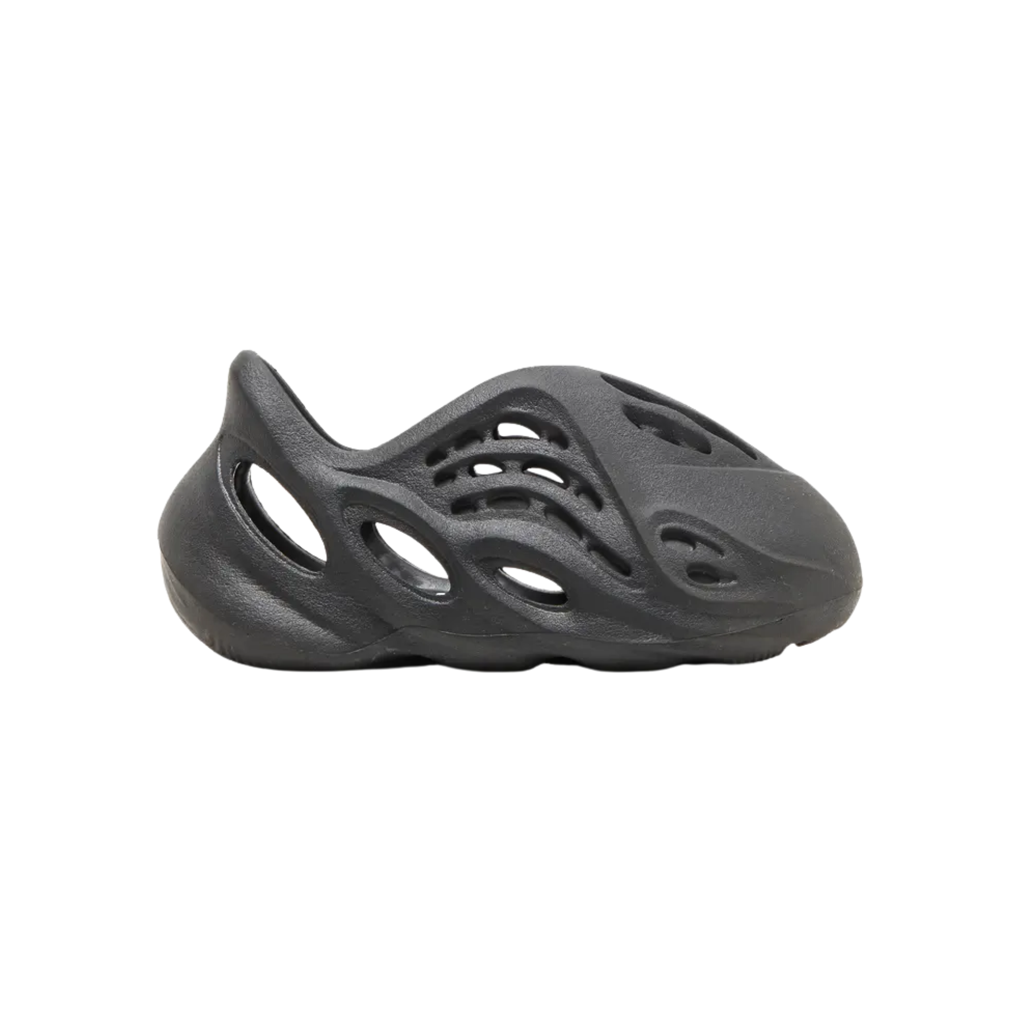 Explore the adidas Yeezy Foam Runner Kids ‘Onyx,’ featuring a sleek black injected EVA foam build with strategically placed vents for breathability. The molded upper offers comfort with a textured footbed, while the wavy traction outsole ensures optimal grip across various surfaces.