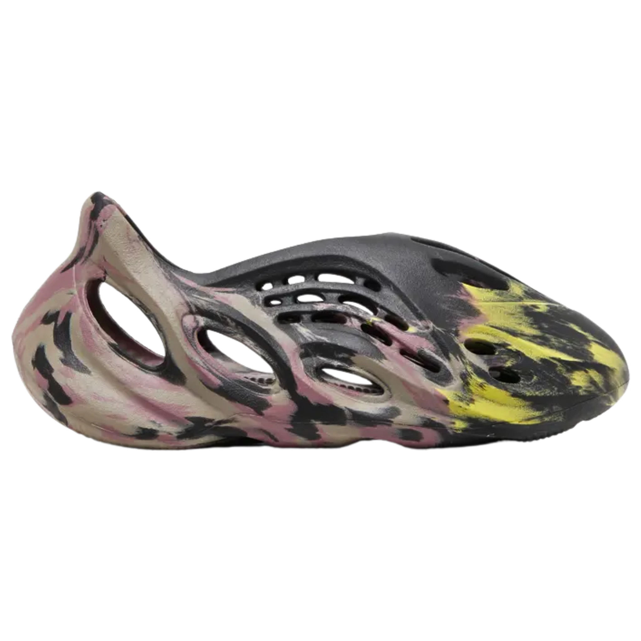 Shop the adidas Yeezy Foam Runner ‘MX Carbon’ featuring a vibrant mix of black, grey, yellow, and pink in a molded EVA foam design. With ventilation ports for airflow, a sculpted collar and heel for a secure fit, and a discreet adidas logo on the outsole, this futuristic clog offers both style and comfort.